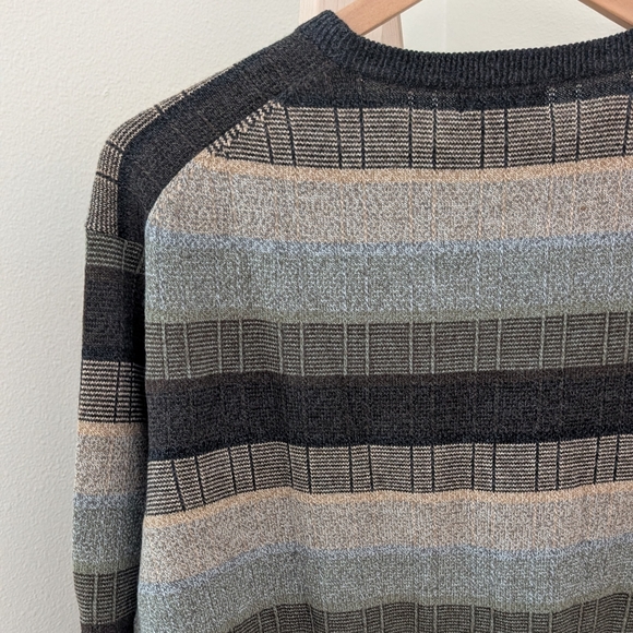 Vintage 90's Striped Crewneck Sweater In Charcoal/Ivory/Green/Lt. Blue - Picture 8 of 10